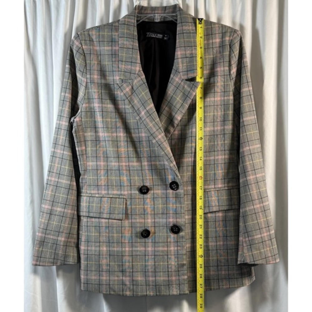 7th Avenue New York & Co Grey Plaid Double Breasted Blazer M Preppy Chic 80-27 - Picture 5 of 12